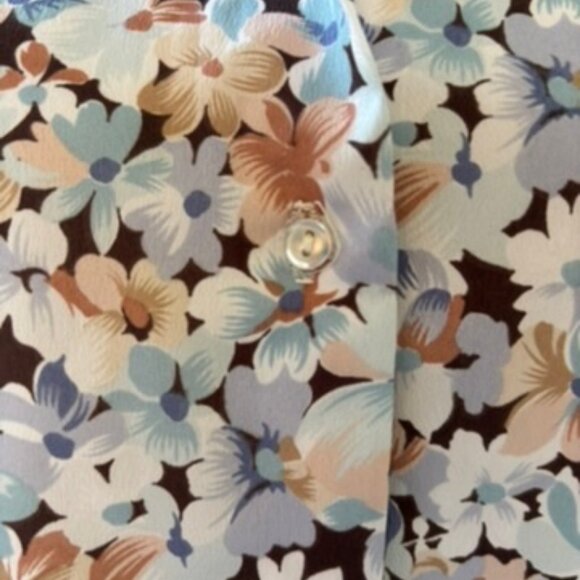 Vintage blue brown Floral Silky Blouse by Langtry - Picture 5 of 14